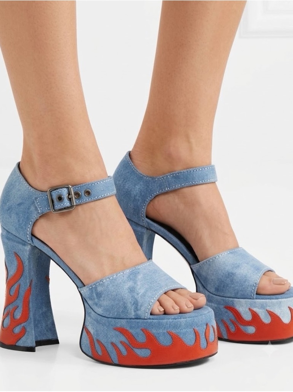 Current Mood Little Pistol Platform Heels 7 Orange Flame Denim